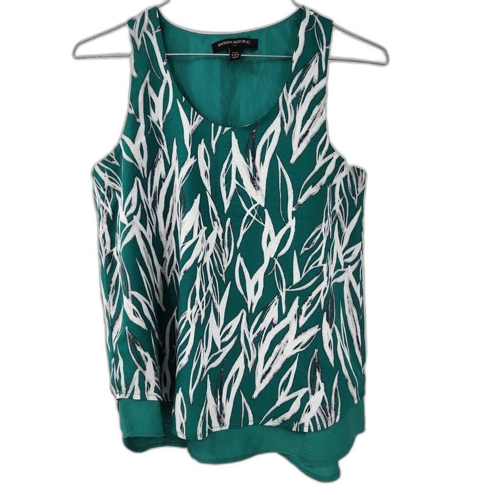 BANANA REPUBLIC FACTORY Green Floral Leaf Tropical Sleeveless Top Womens XXS